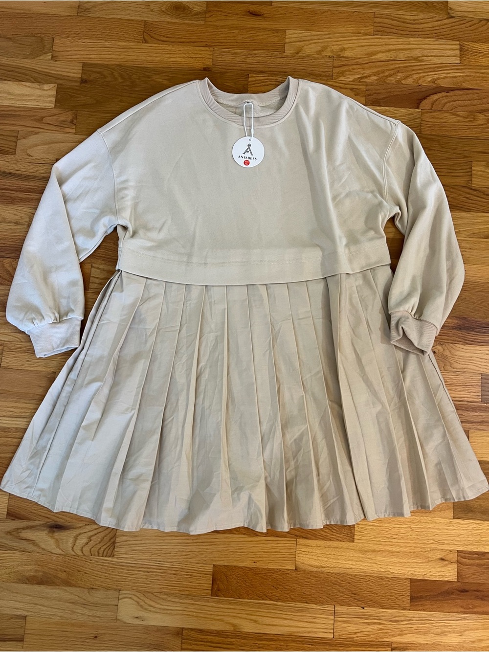 Pleated Sweatshirt Dress in Cream - Casual Women's Dress